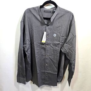 NWT JOHN HENRY LS Mandarin Collar Grey & Black Button-Up Shirt Men's XL NWT